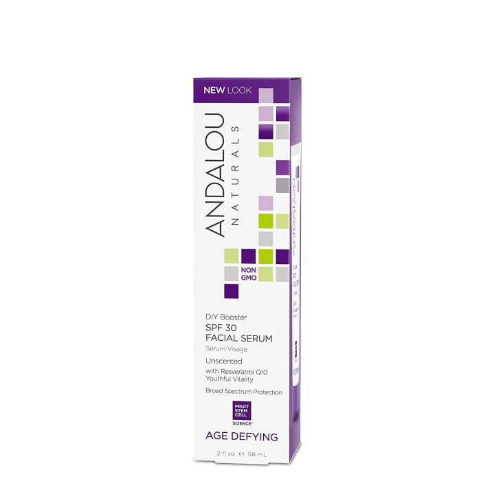Andalou Naturals DIY Booster SPF 30 Facial Serum bottle front label, 2 fl oz
