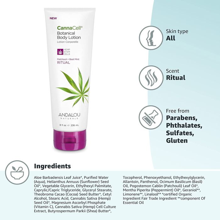 Andalou Naturals CannaCell Body Lotion 8 oz bottle front view