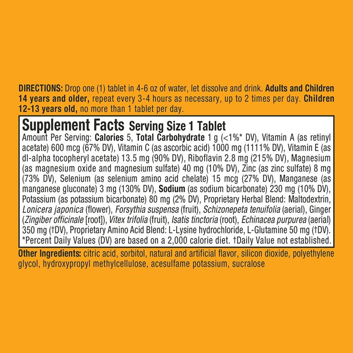 Airborne 1000mg Vitamin C 10 Effervescent Tablets Zesty Orange Flavor