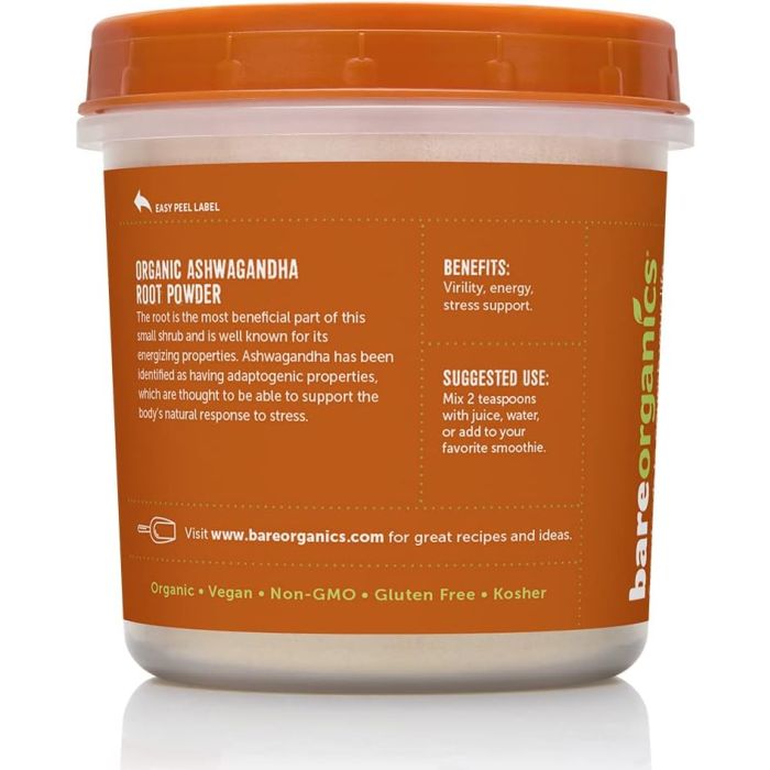 Organic ashwagandha root powder in resealable container


