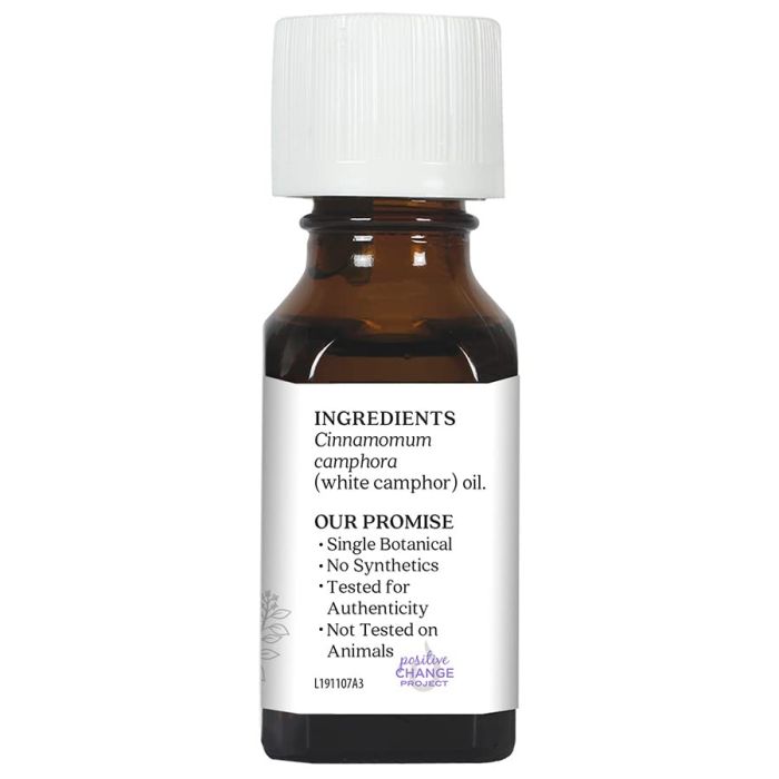 "Aura Cacia Clarifying White Camphor Essential Oil 0.5 fl oz bottle – promotes mental clarity and focus."