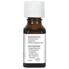 "Aura Cacia Clarifying White Camphor Essential Oil 0.5 fl oz bottle – promotes mental clarity and focus."