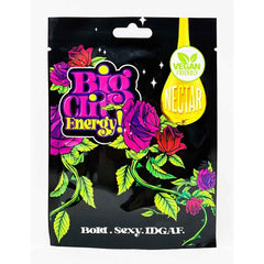 Back label of Big Clit Energy Honey Sachet with supplement facts and ingredients.
