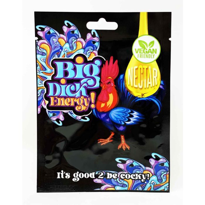 Back label of Big Dick Energy Honey Sachet showing ingredients and warnings