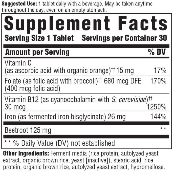 Non-GMO, certified vegan Blood Builder by MegaFood – supports red blood cell production
