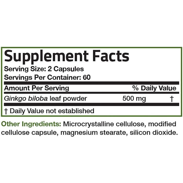 Front view of Bronson Ginkgo Biloba bottle with non-GMO and GMP-certified seals