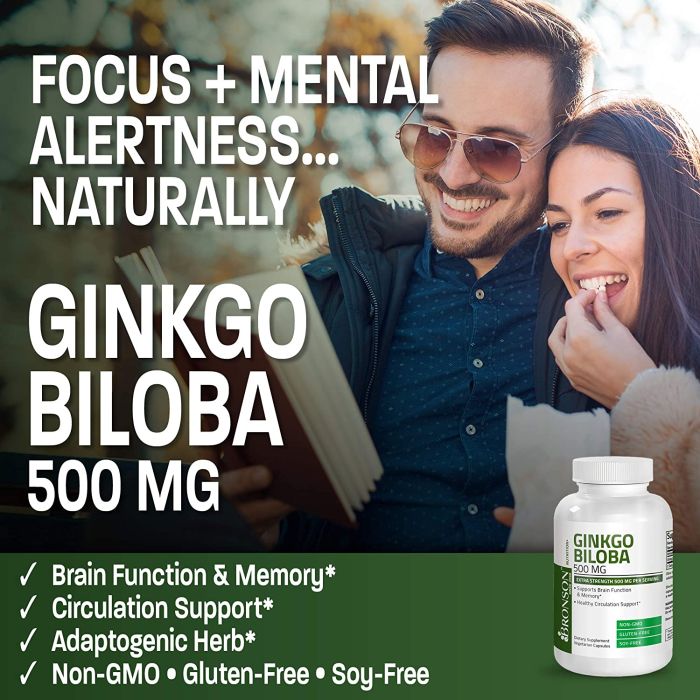 Bronson Ginkgo Biloba 500 mg bottle with 120 vegetarian capsules for brain support