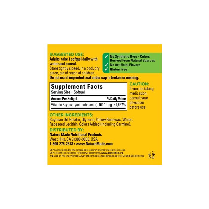 Nature Made Vitamin B12 1000 Mcg Energy Support Softgels