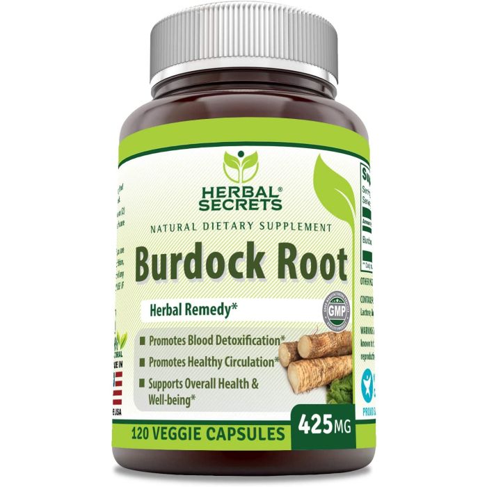 Herbal Secrets Burdock Root 425 Mg 120 VCaps Healthy Circulation