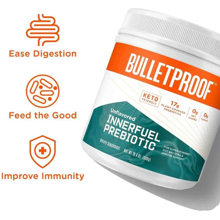 Supplement facts label showing 17 g prebiotics per serving