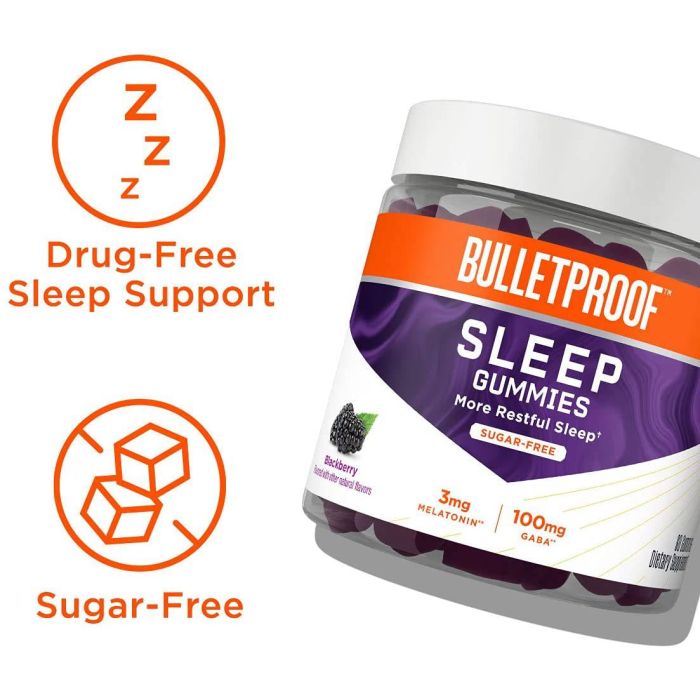 Sleeping silhouette with Bulletproof Sleep Gummies in background