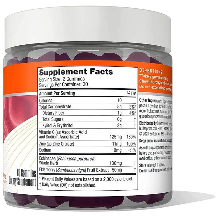 Two Bulletproof sugar-free immune gummies close-up