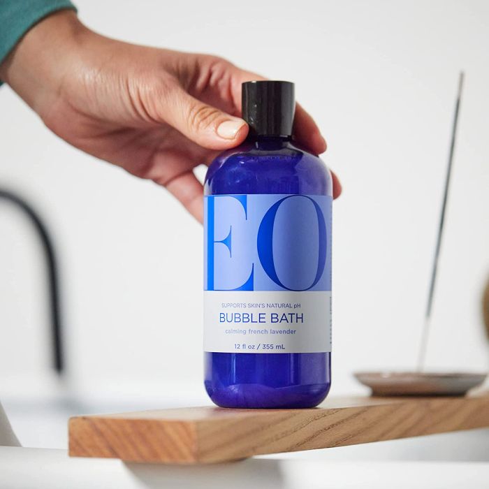 "Lavender bubble bath for sensitive skin – EO Products soothing herbal blend"