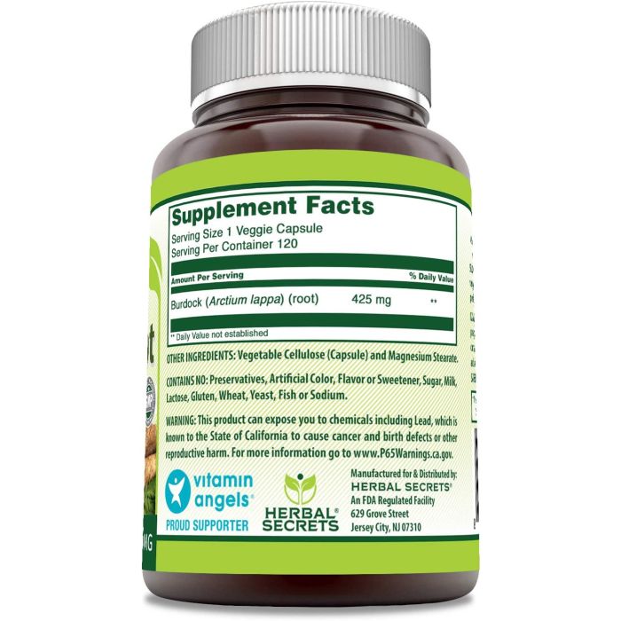 Herbal Secrets Burdock Root 425 Mg 120 VCaps Healthy Circulation