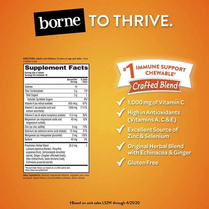 Airborne 1000mg Vitamin C 64 Chewable Tablets Immune System Support