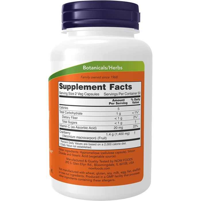 NOW Cranberry 100 Veggie Caps Healthy Urinary Tract Vitamin C