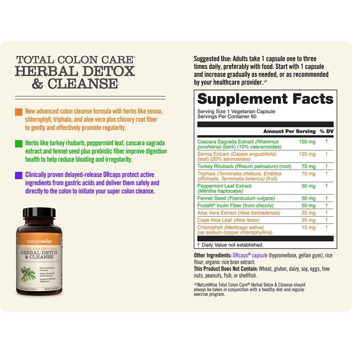 NatureWise Herbal Detox Cleanse Total Colon Care Supplement 60 Caps