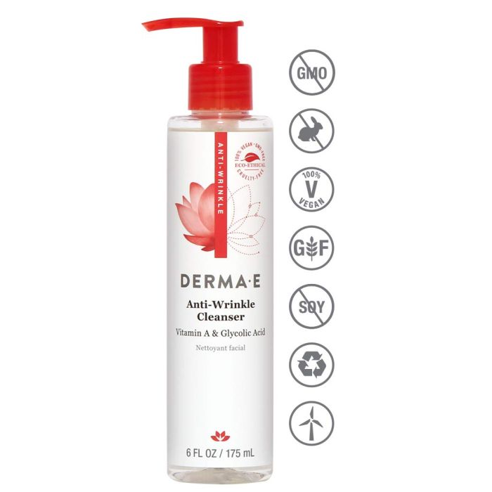 Derma E Vegan Anti Wrinkle Cleanser 6 Oz Glycolic Acid Vitamin A