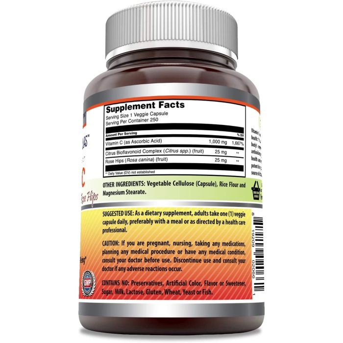 Amazing Formulas Vitamin C Citrus Bioflavonoids Rose Hips 250 VCaps