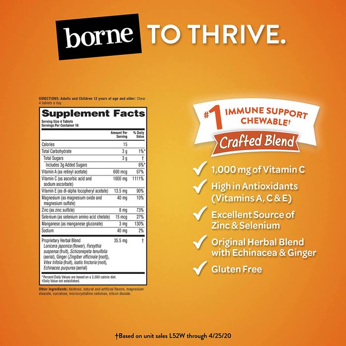 Airborne 1000mg Vitamin C 64 Chewable Tablets Immune System Support