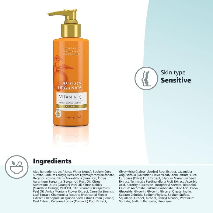Cleansing Gel Vitamin C 6 Oz Avalon Organics Dermatologist Tested