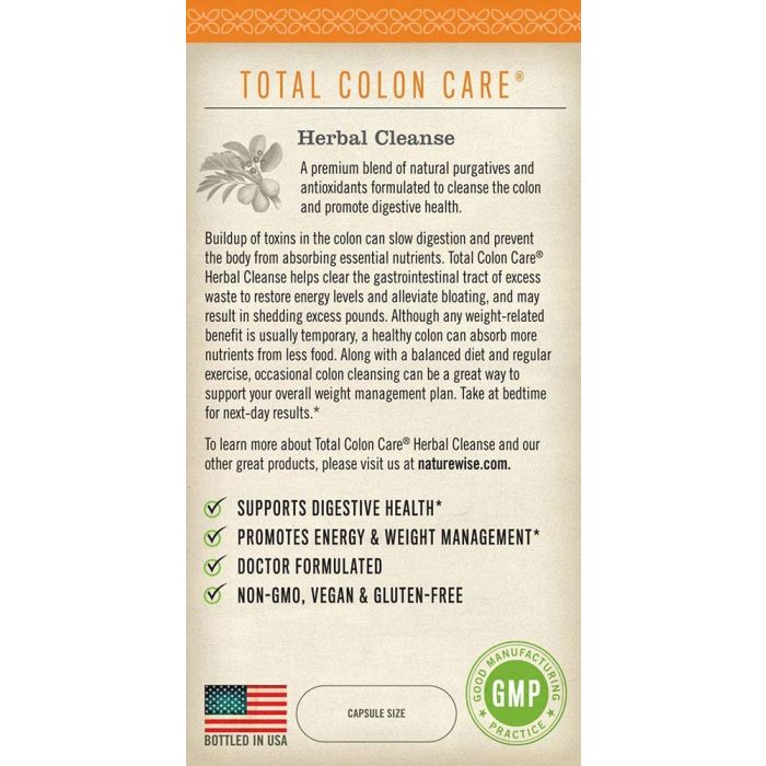 NatureWise Herbal Detox Cleanse Total Colon Care Supplement 60 Caps