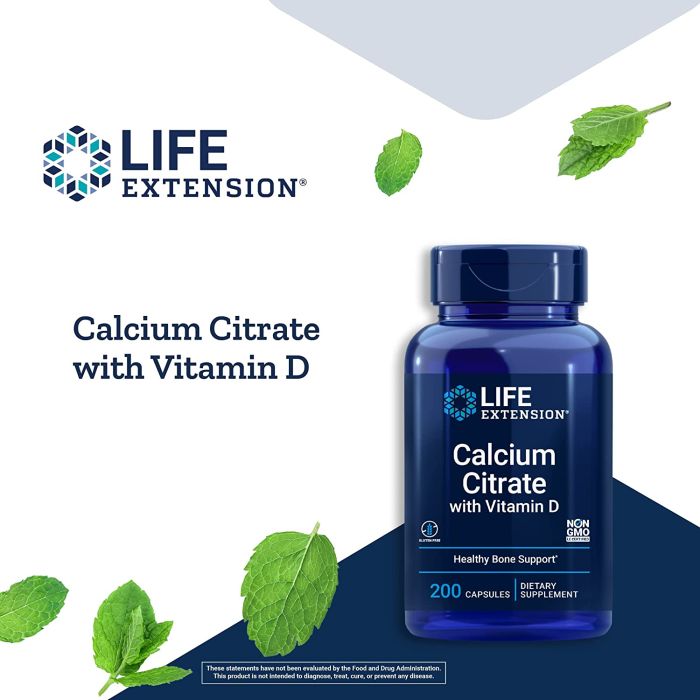 Life Extension Calcium Citrate with Vitamin D 200 Caps Bone Health
