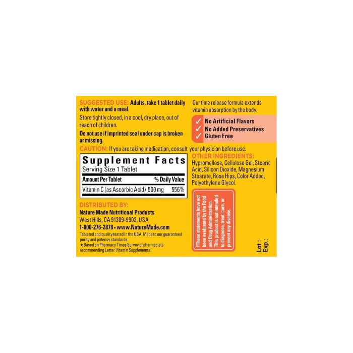 Nature Made Vitamin C 500mg Timed Release With Rose Hips 60 Tablets