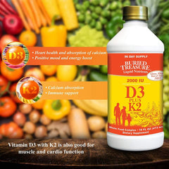 Liquid Vitamin D3 Plus K2 2000 IU 16 Fl Oz Buried Treasure