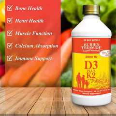 Liquid Vitamin D3 Plus K2 2000 IU 16 Fl Oz Buried Treasure