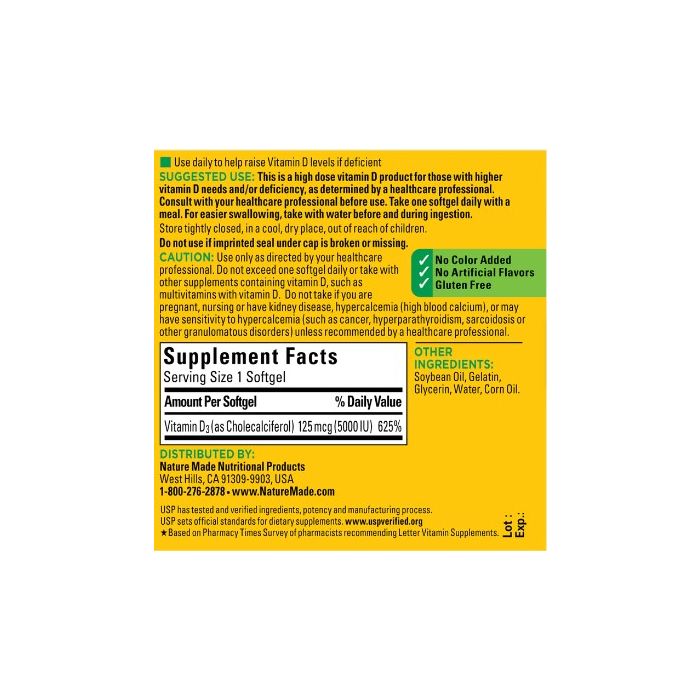 Nature Made Vitamin D3 Extra Strength 5000 IU 125mcg Softgels