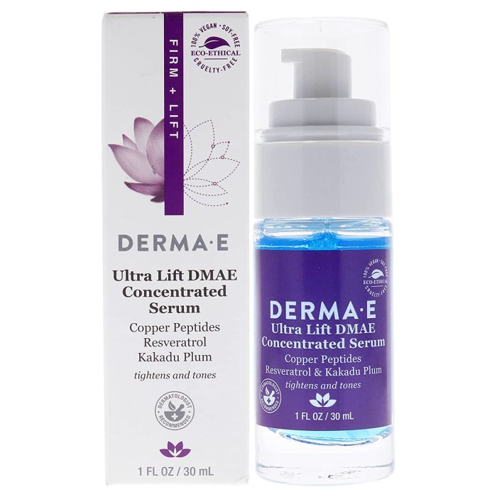 "Close-up of Derma E Ultra Lift DMAE Serum texture – lightweight and hydrating"