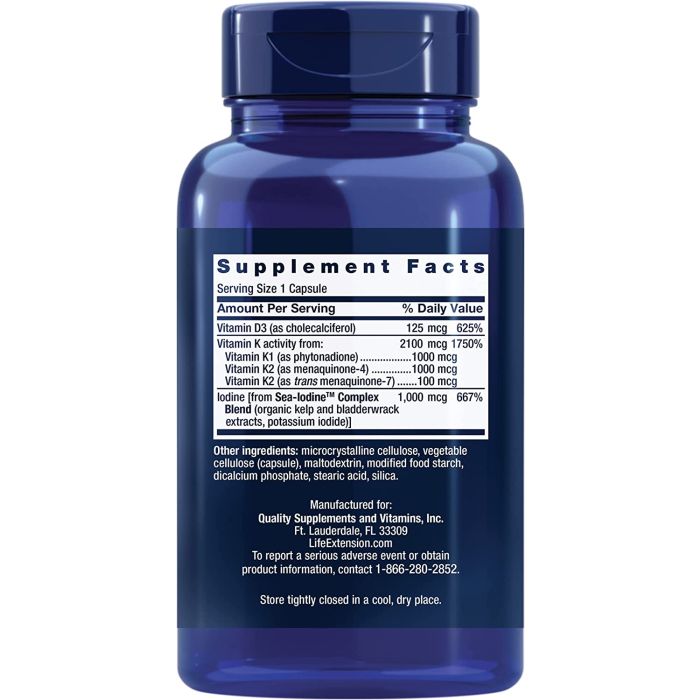 Life Extension Vitamins D and K Sea-Iodine 60 Caps Arterial Health