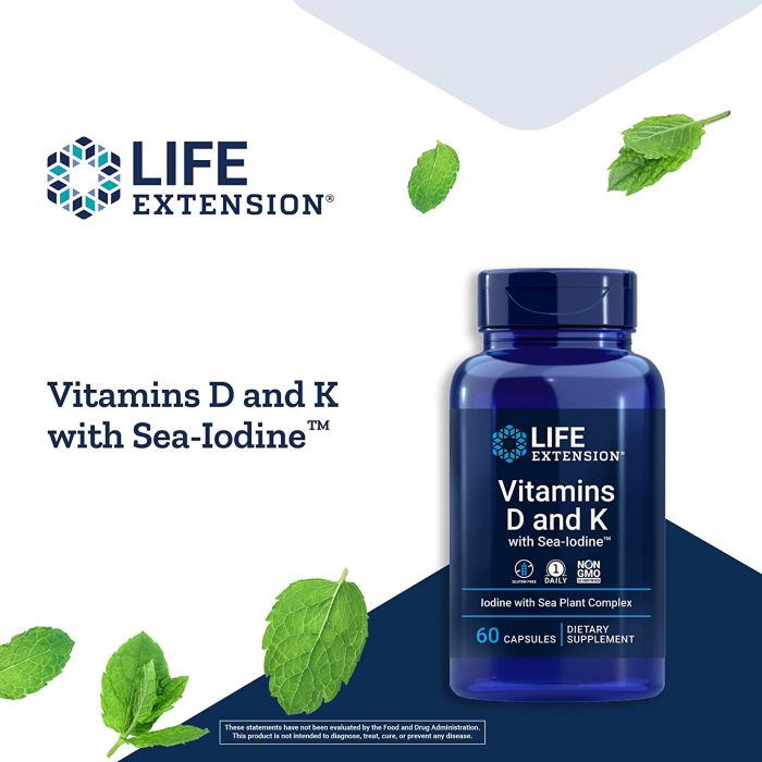 Life Extension Vitamins D and K Sea-Iodine 60 Caps Arterial Health