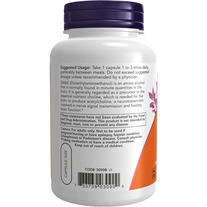 NOW DMAE Dimethylaminoethanol 250mg Healthy Brain Function 100 Caps