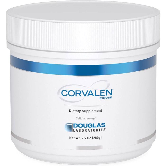 Douglas Labs Corvalen supplement bottle – supports cardiovascular health and boosts energy with D-Ribose, 60 capsules.