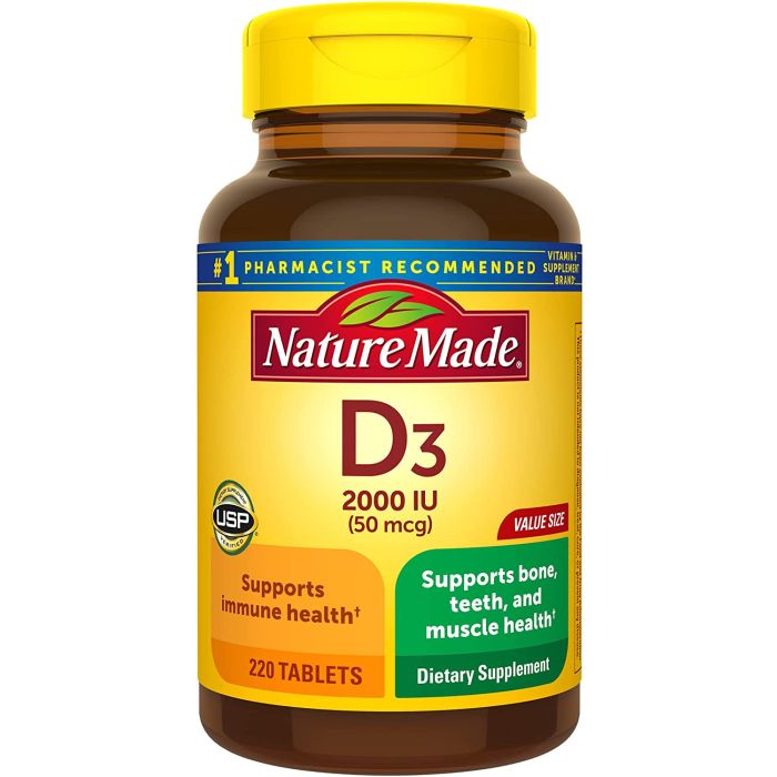 Nature Made Vitamin D3 2000 IU 50mcg Tablets Muscle Bone Support