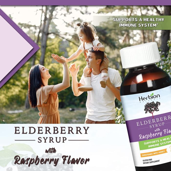 Herbion Naturals Elderberry Syrup 4 Oz Raspberry Flavor Immune Support