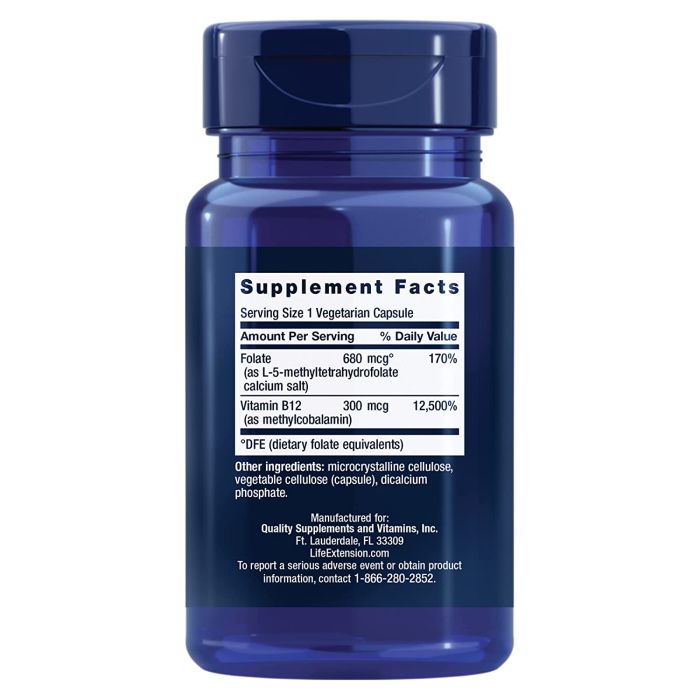 Life Extension BioActive Folate Vitamin B12 90 Vegetarian Caps