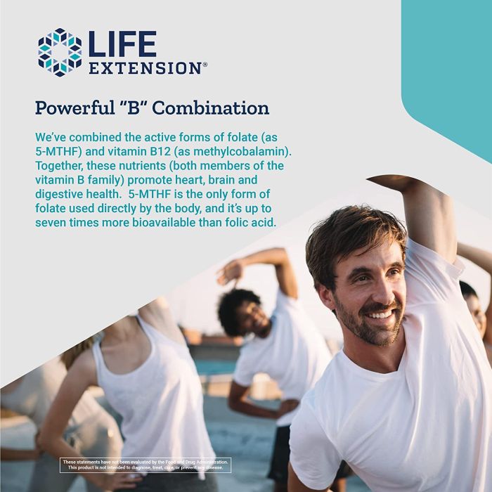 Life Extension BioActive Folate Vitamin B12 90 Vegetarian Caps