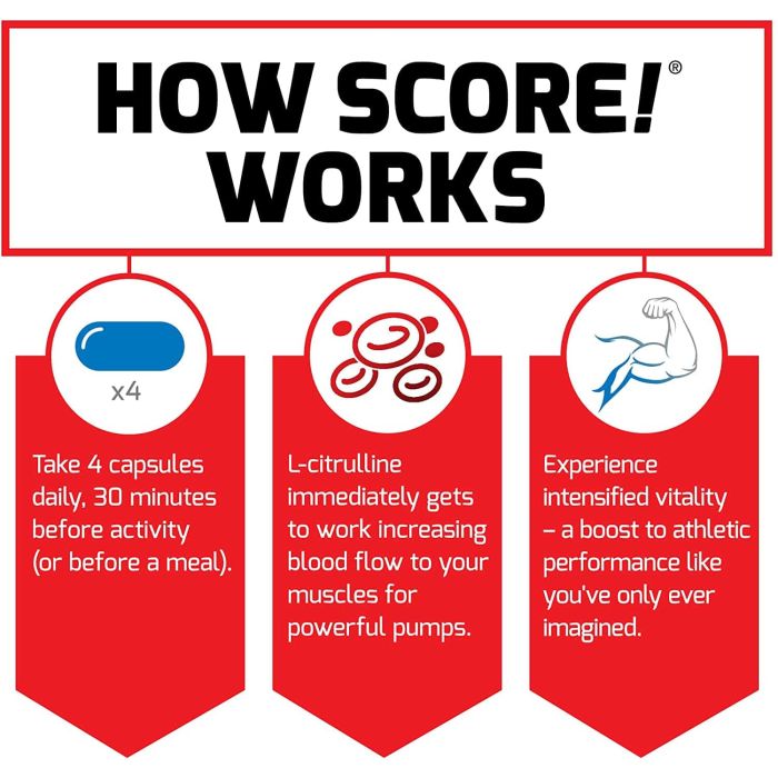 Force Factor 75 Capsules Score Premium Nitric Oxide Booster – 2 capsules per serving to enhance blood flow and workout performance.