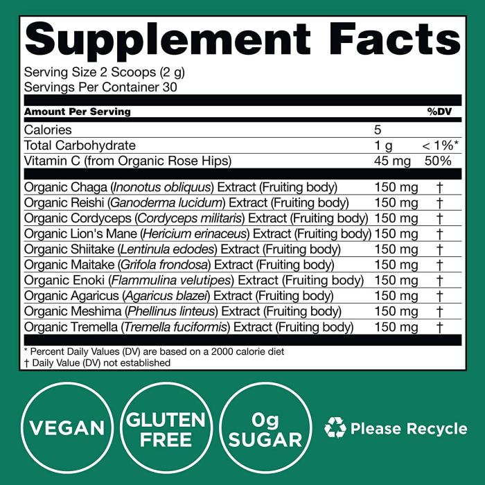 Functional mushroom powder being scooped – immune and brain support