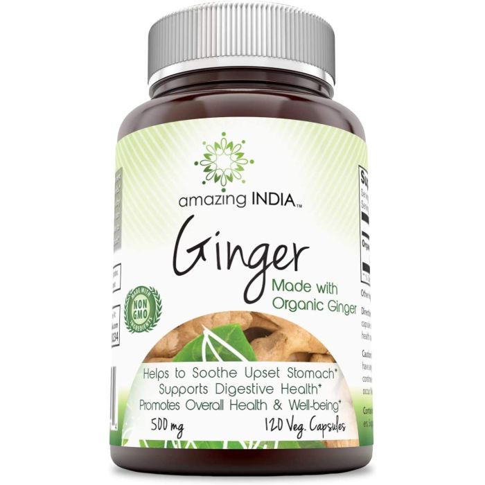 Amazing India Ginger 500 Mg 120 Veggie Capsules Digestive Health
