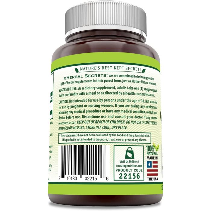 Supplement Facts panel of Herbal Secrets Grapeseed Extract 120 capsules – dosage and ingredient list