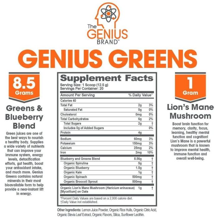 Genius Greens with probiotics and enzymes for gut health