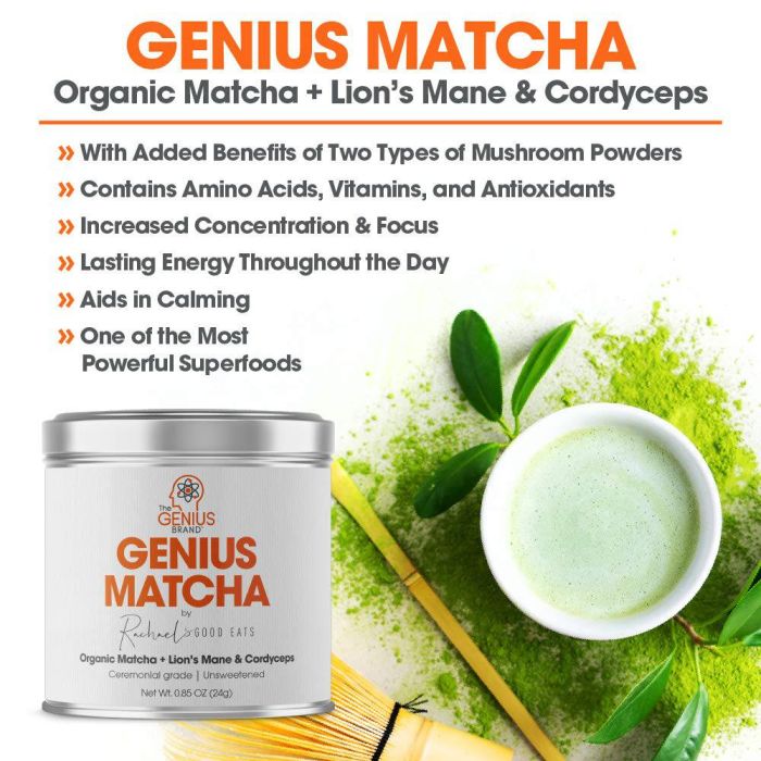 Genius Matcha Powder scoop – showing fine ceremonial grade matcha texture