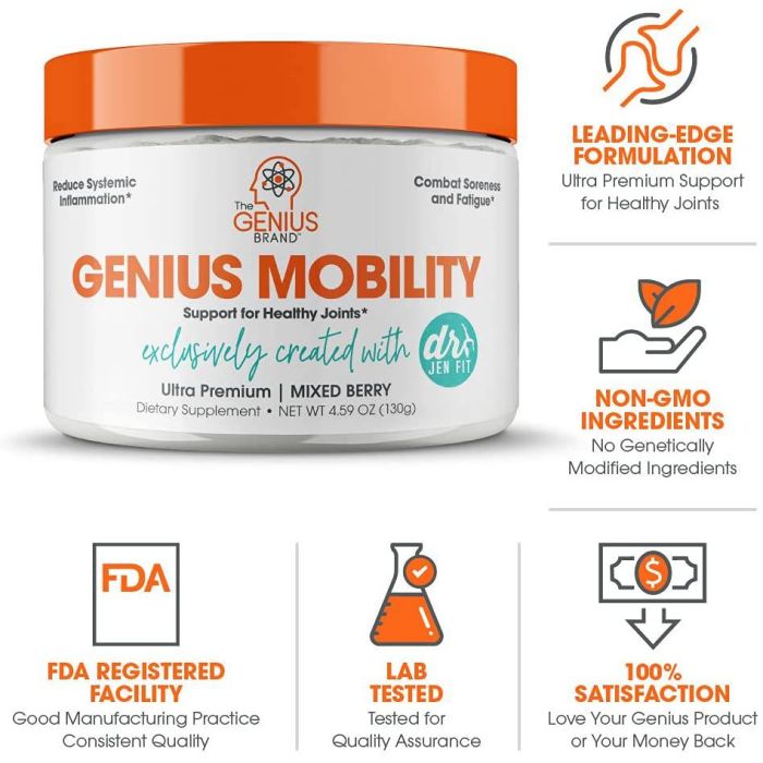 Vegan joint support ingredients list from Genius Mobility bottle