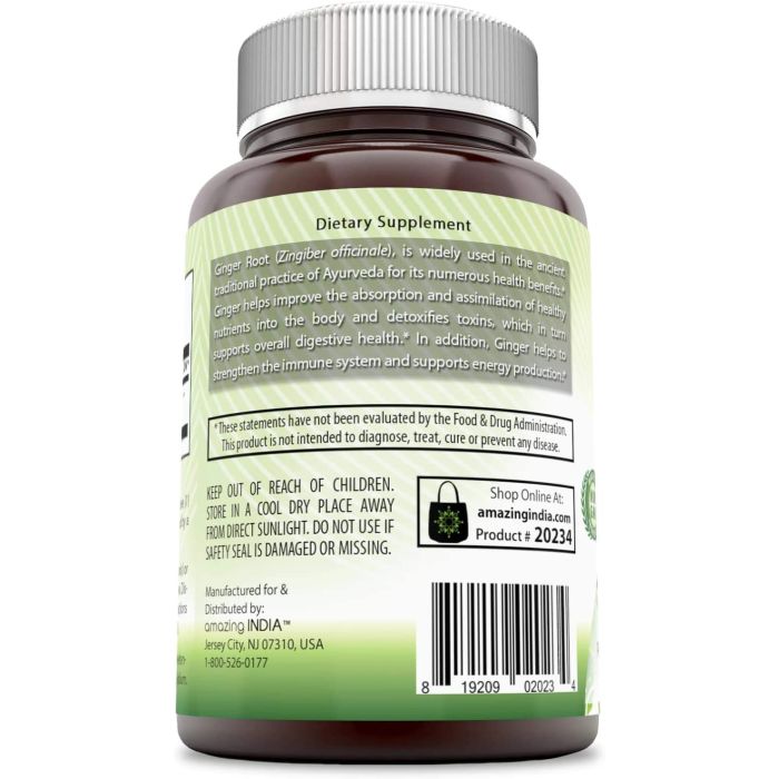 Amazing India Ginger 500 Mg 120 Veggie Capsules Digestive Health
