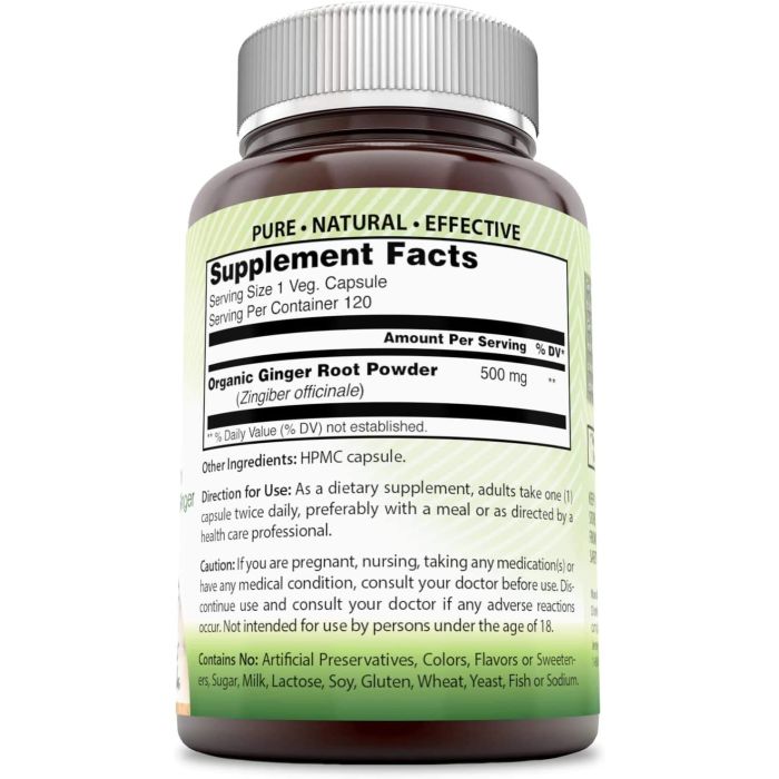 Amazing India Ginger 500 Mg 120 Veggie Capsules Digestive Health