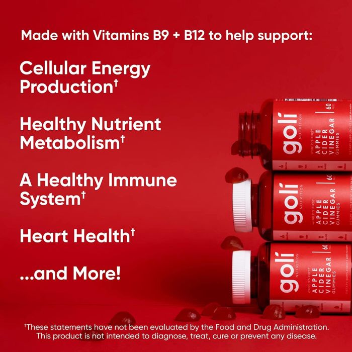 Goli ACV Gummies featuring apple, beetroot, and pomegranate ingredients